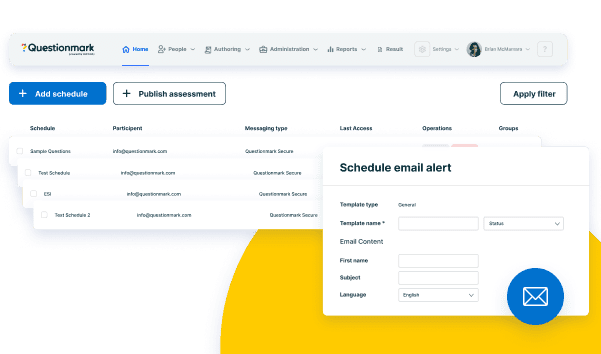 Scheduling assessments and sending emails in Questionmark platform