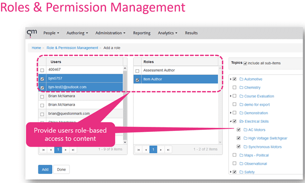 Item bank roles and permission management