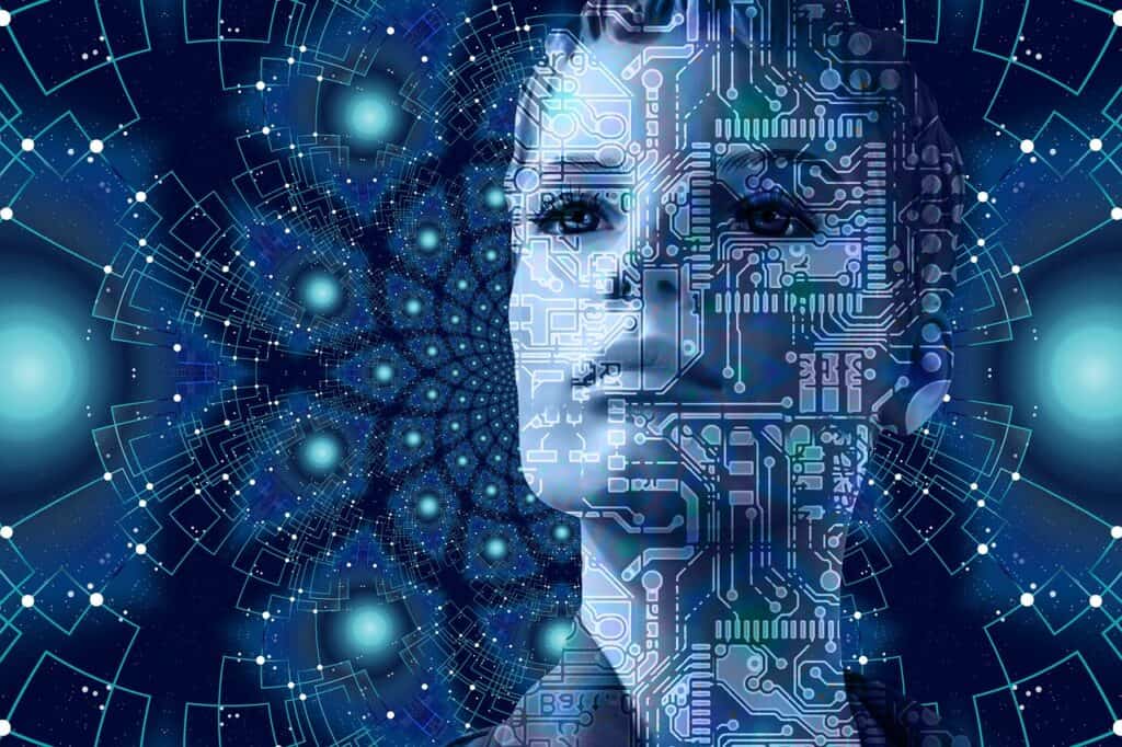 AI technology represented by stylized robotic imagery