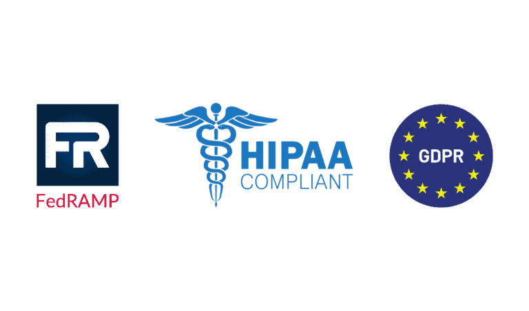 FedRAMP authorized badge, HIPAA compliant badge, and GDPR badge
