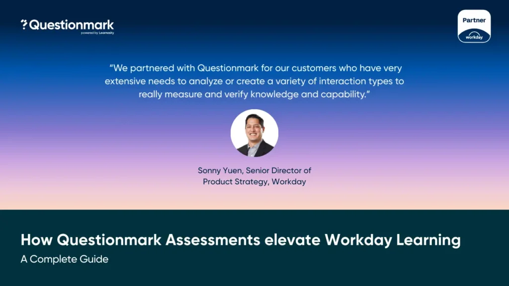 The cover of the "How Questionmark Assessments Elevate Workday Learning: A complete guide" report