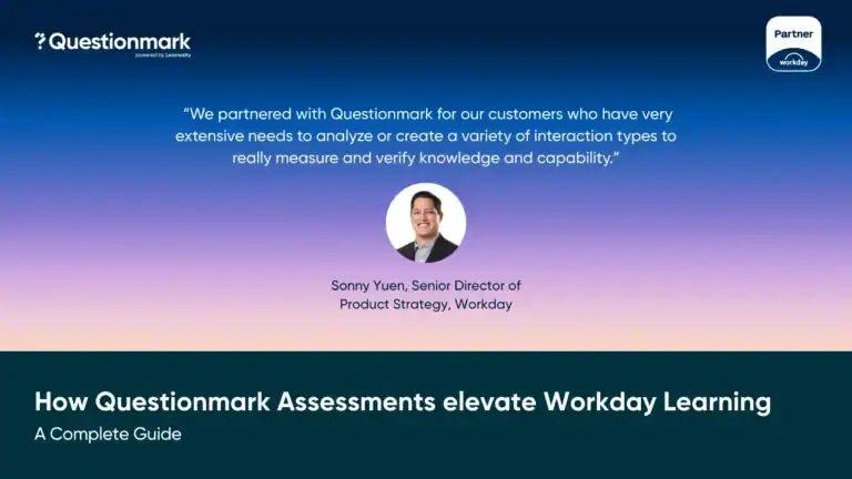 The cover of the "How Questionmark Assessments Elevate Workday Learning: A complete guide" report
