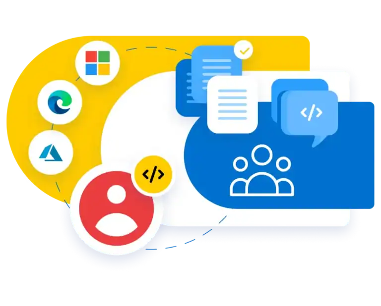 Workforce skills assessments graphic for IT and software professionals, showing code and integrations