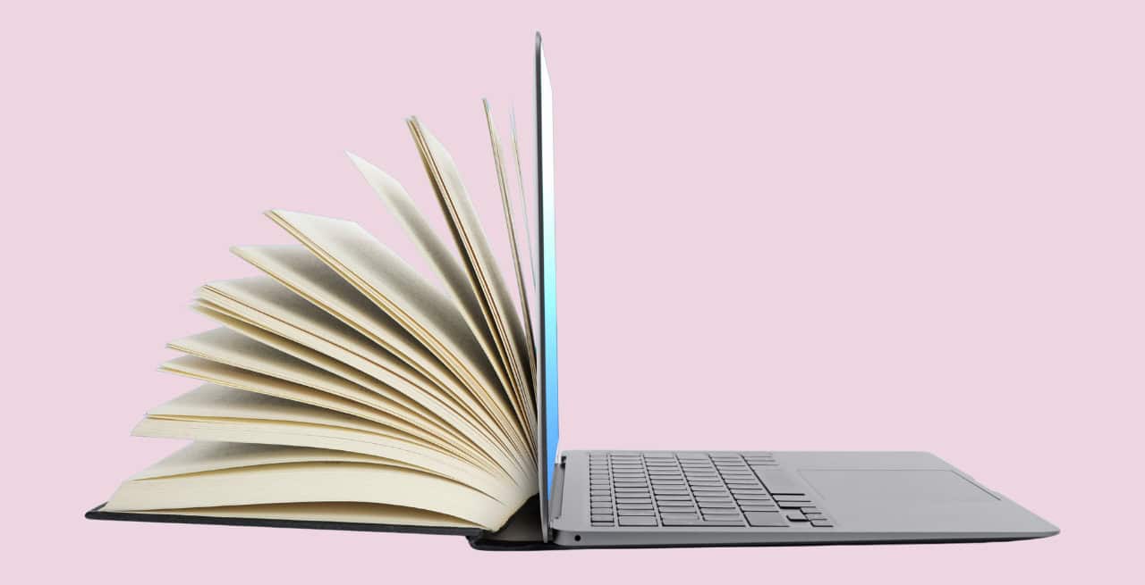 L&D in 2026 - Open book and laptop on a light pink background