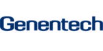 Genentech logo, featuring the word Genentech in bold, dark blue letters