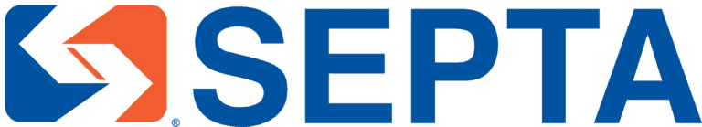 SEPTA logo featuring a stylized blue and red arrow design inside a square, followed by the word SEPTA in bold blue capital letters on a light background.